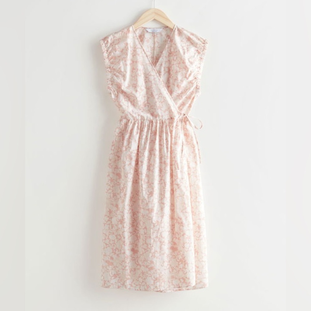 & Other Stories Wrap Print Midi Dress size 4 small floral‎ pink white cotton